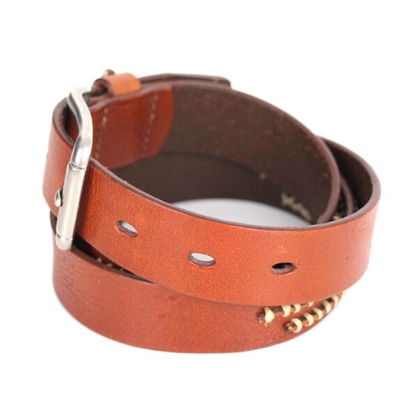 TAN BROWN GENUINE LEATHER 1 1/8"Wd DRESS CASUAL WOMEN'S BELT Sz M (M16 - Picture 3 of 12